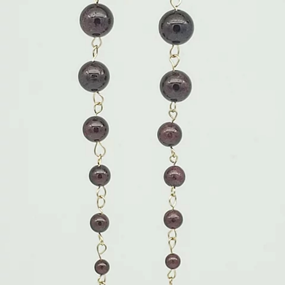 Garnet Waterfall, graduated dangle earrings gold